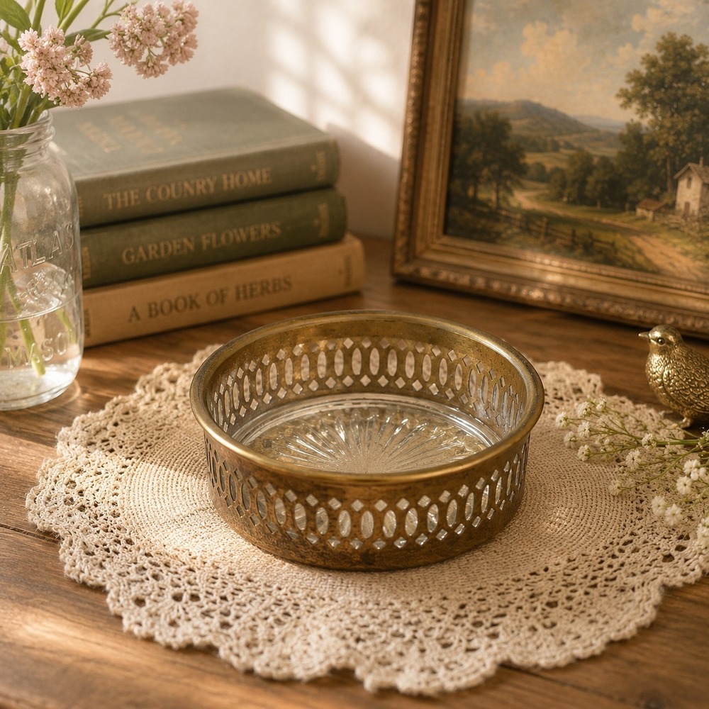 Vintage Gatco Brass / Glass Ashtrays Ash Trays Candy Dish Home Decor